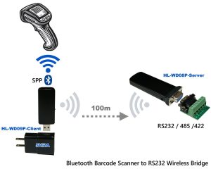 Bluetooth Barcode Scanner to RS232 Wireless Bridge HL-WD09P-C-BT-SPP